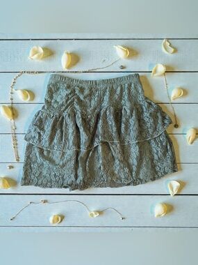 Romwe Tiered Green Lace Skirt
